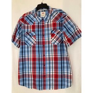 Levi's Mens Button Down Shirt XXL Short‎ Sleeve Blue Plaid
